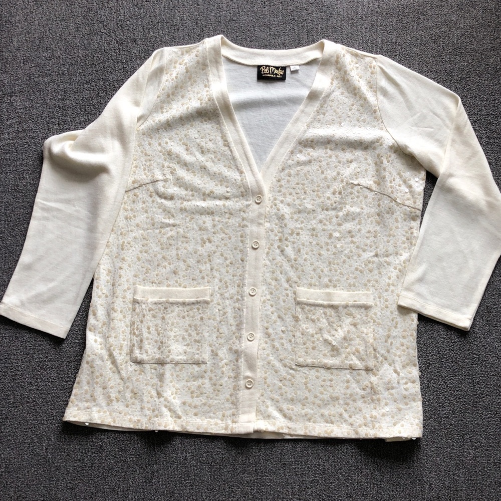 Bob Mackie - Off White, sequined Button Down cardigan - 1x